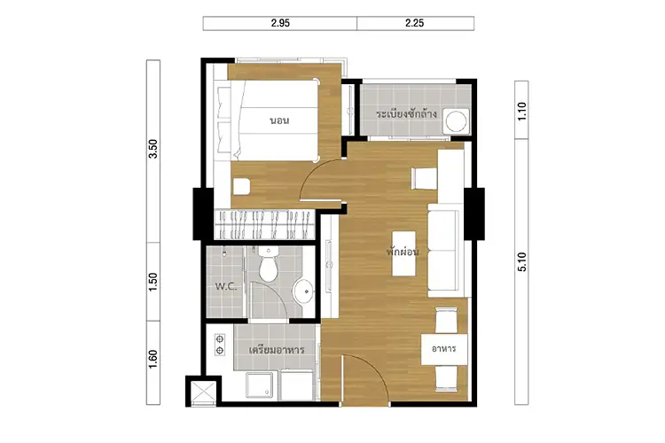 ภาพแบบบ้าน-1 ห้องนอน 1 ห้องน้ำ