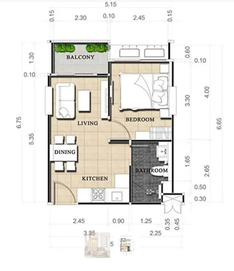 ภาพแบบบ้าน-1 ห้องนอน
