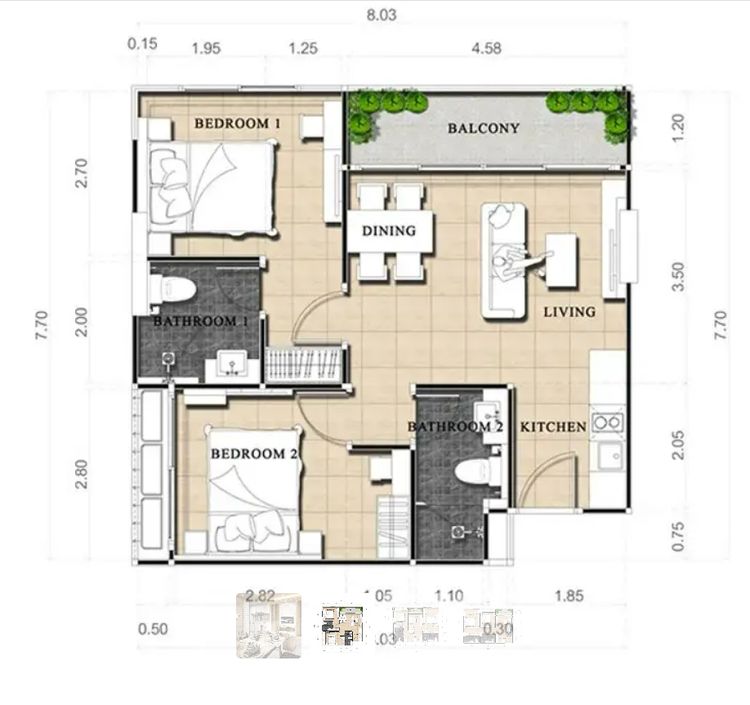 ภาพแบบบ้าน-2 ห้องนอน