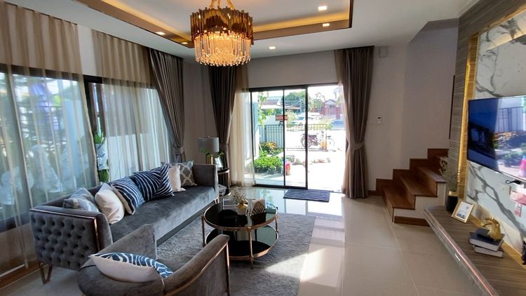 ภาพแบบบ้าน-เปิดขายบ้านตัวอย่าง เฟอร์ครบ บ้านแฝด 2 ชั้น