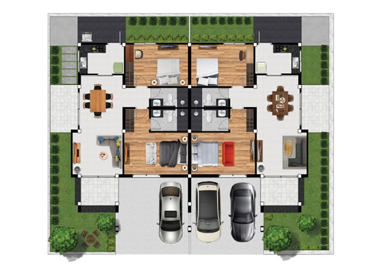 ภาพแบบบ้าน-บ้านแฝดชั้นเดียว