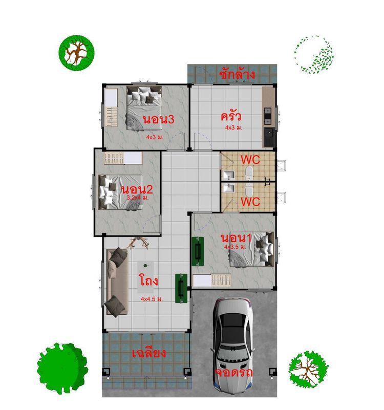 ภาพแบบบ้าน-บ้านชั้นเดียว