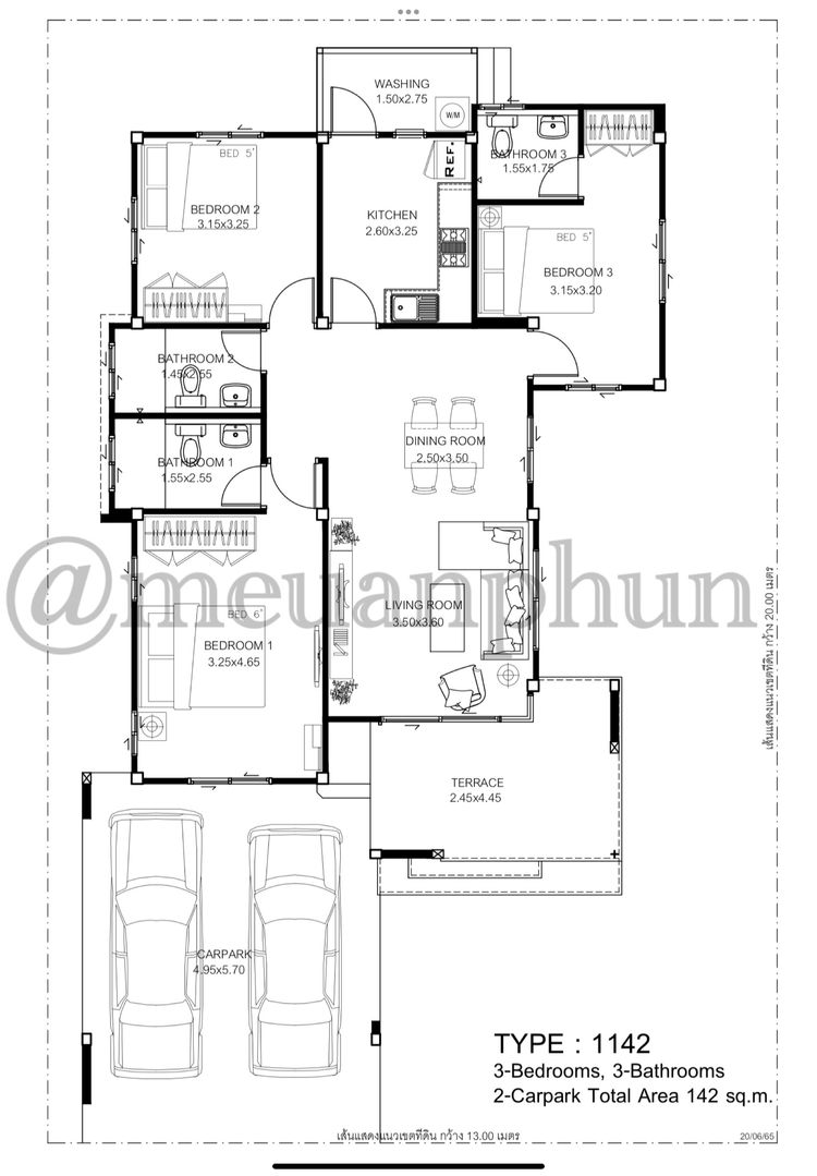 ภาพแบบบ้าน-บ้านเดี่ยวชั้นเดียว Type 1142